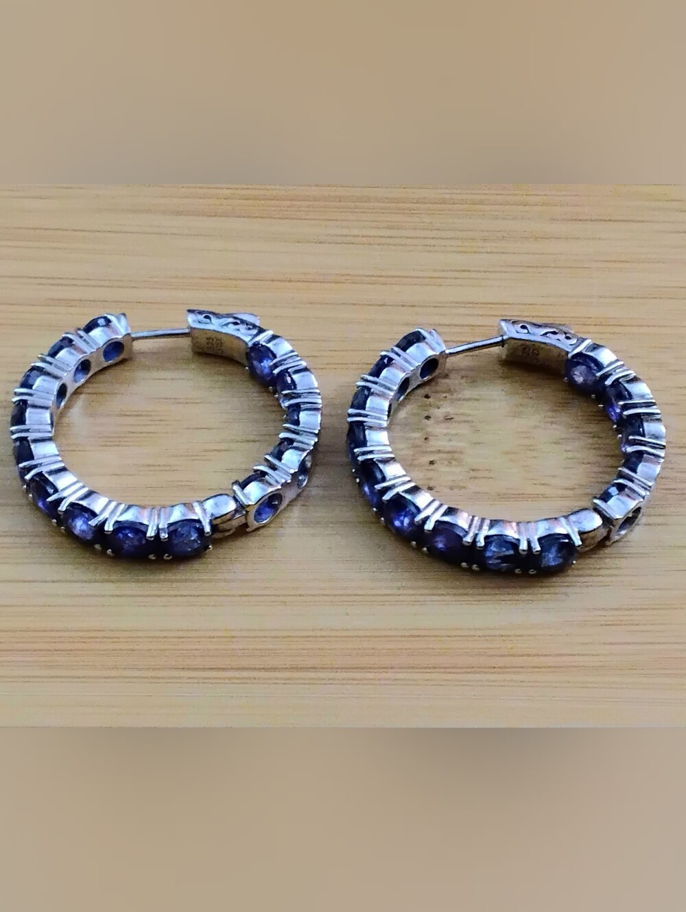 925 Silver Lab Created Sapphire Inside Out Hoop Earrings JTV